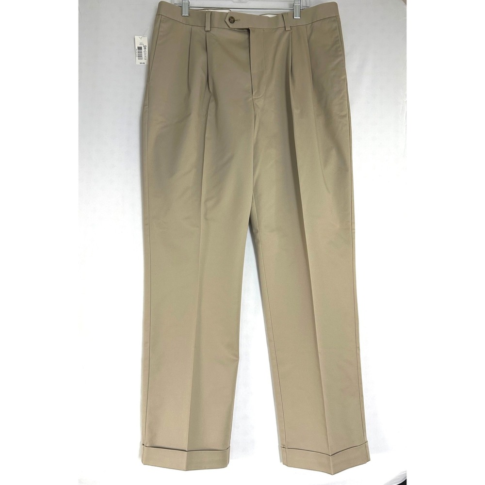 Roundtree & Yorke TravelSmart Mens 38x32 Khaki Pleated Classic Fit Pants Tan